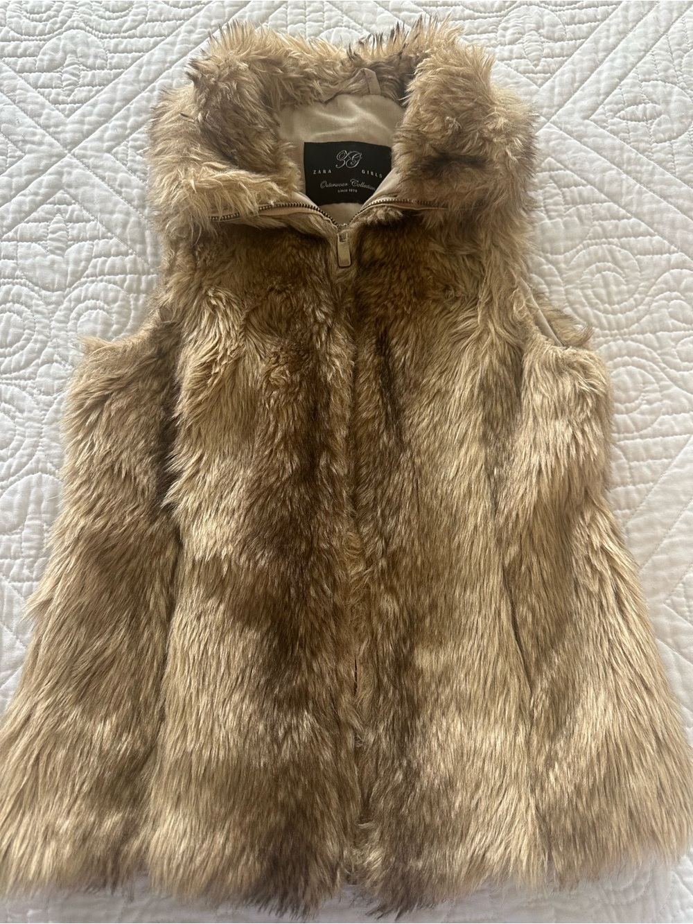 Zara Girls Faux Fur Vest in Tan Brown